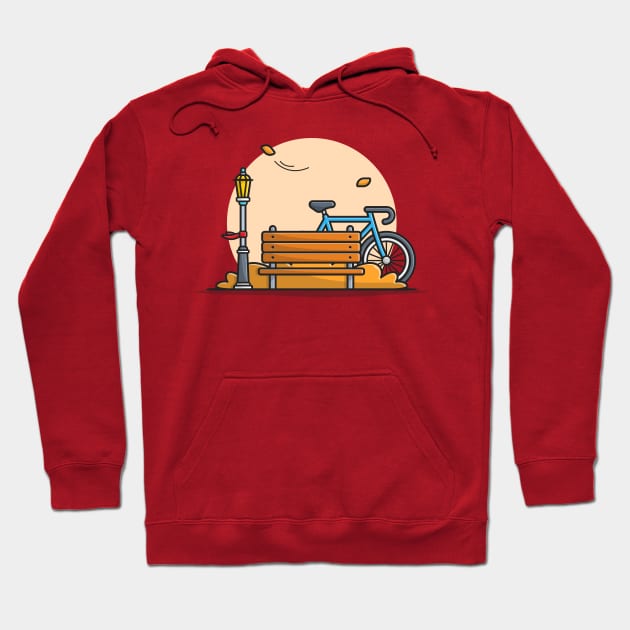 Bike in Park with Bench And Street Lamp Cartoon Vector Icon Illustration Hoodie by Catalyst Labs